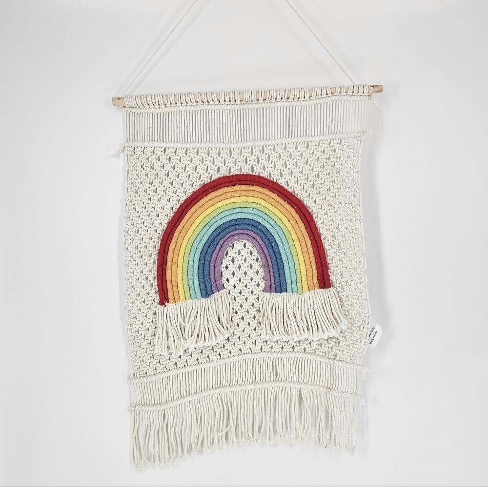 Mittal International Panipat White Macrame Rainbow Wall Hanging Decor